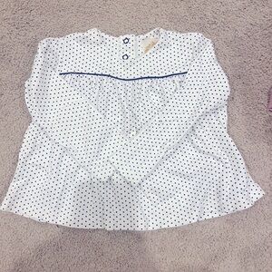 TBBC Long Sleeve Dowell Day Top- Palmetto Pearl with Nantucket Navy Dot